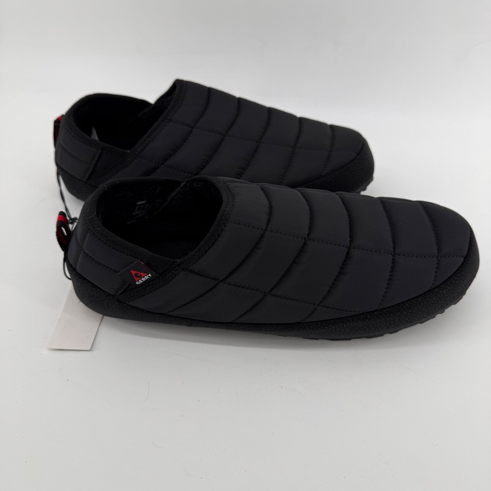 Gerry Mens Quilted Puffer Slippers Black Fleece Lined Collapsible Heel Size 10